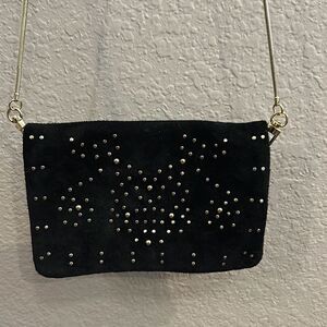 Free people gold studded black suede purse EUC